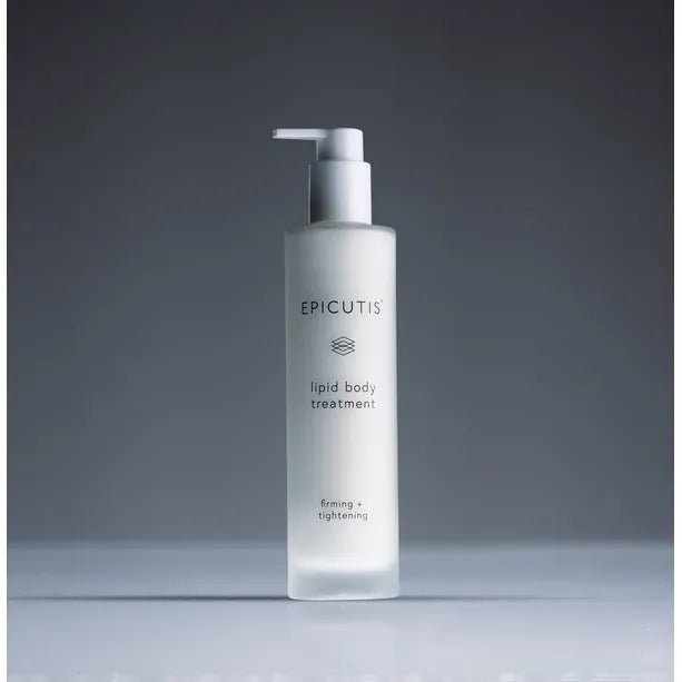 Epicutis lipid body treatment bottle on a gray background