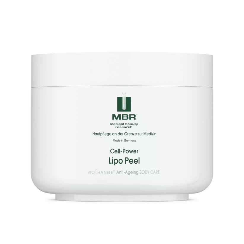 MBR Cell-Power Lipo Peel Body Scrub – refining body scrub with herbal lipids, jojoba pearls, and sugar and salt crystals for improving microcirculation, accelerating cell renewal, and leaving skin smoothed, firmed, and silky soft | MDR Skin Studio