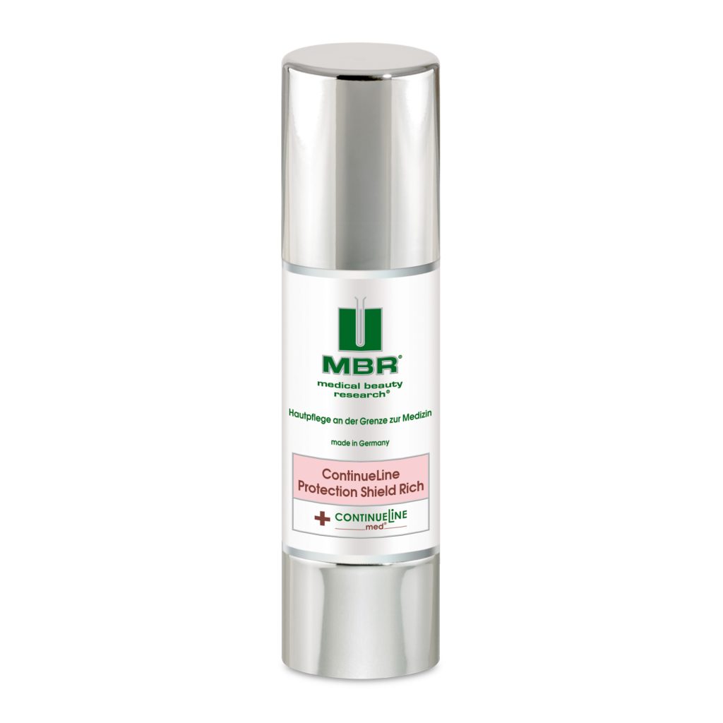MBR ContinueLine Protection Shield Rich – rich balancing and regenerating face cream with EverLaSkin botanical blend, sesame oil, shea butter, and hyaluronic acid for normalizing lipid content, stimulating stem cells and collagen, protecting against dehydration, and leaving dry skin smoother, softer, and more supple | MDR Skin Studio