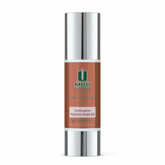 MBR ContinueLine Protection Shield Soft – gentle stem cell-activating calming and moisturizing cream with EverLaSkin botanical blend and Crodamol ISIS for replenishing the lipid barrier, stimulating collagen, desensitizing irritations, and leaving sensitive skin smooth, silky, and resilient | MDR Skin Studio