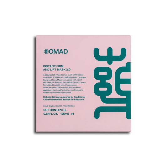 OMAD Instant Firm and Lift 2.0 – nourishing anti-aging biofiber mask with frankincense oil, white water-lily, rhodiola rosea, acetyl hexapeptide-8 (Argireline), panthenol, and 6 TCM herbs for smoothing fine lines, reducing inflammation, increasing skin elasticity, promoting collagen renewal, and tightening and detoxifying the complexion | MDR Skin Studi