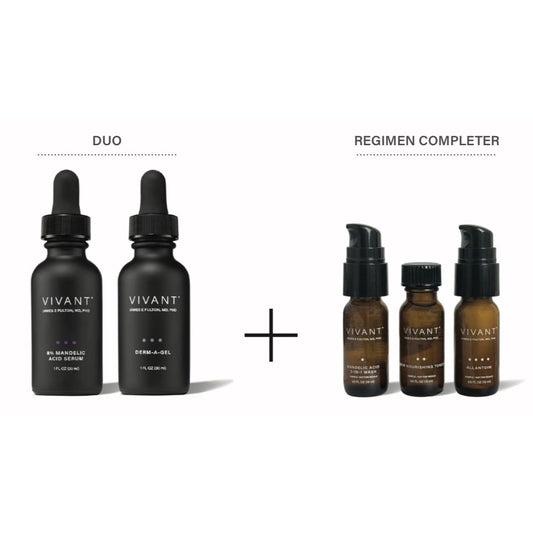 Vivant Clear and Bright Duo – corrective exfoliating serum duo for blemish-prone skin with uneven tone with exfoliating actives for targeting clogged pores, refining visible texture, and revealing skin that feels cleaner, smoother, and visibly more radiant | MDR Skin Studio